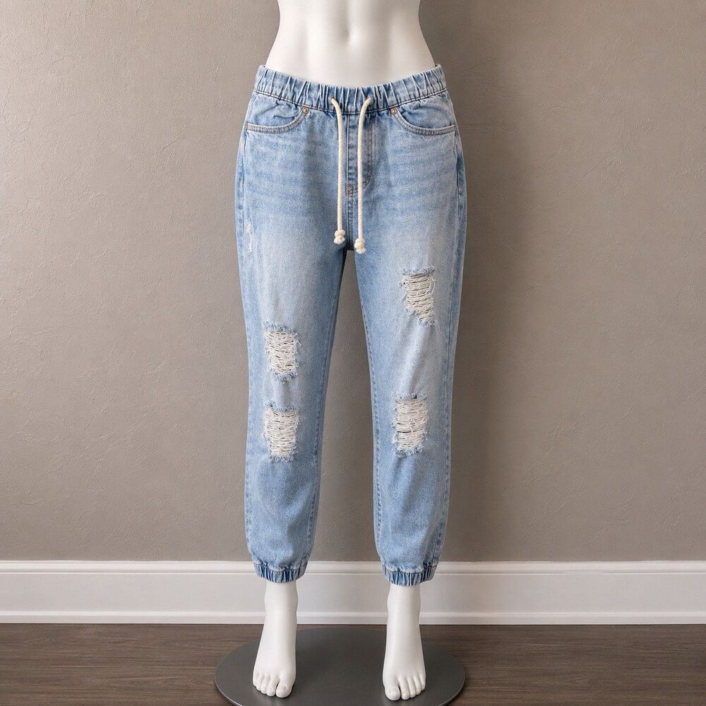Celebrity Pink Jogger Jeans Womens S/CH Light Wash Distressed Denim Y2K Pants
